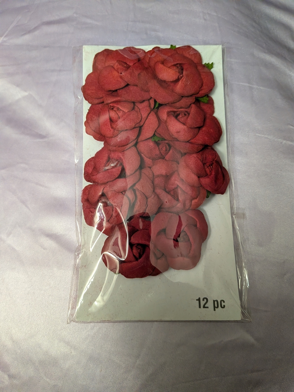 New Pack Red Artificial Paper Rose Heads Floral Embellishments 12ct Scrapbooking
